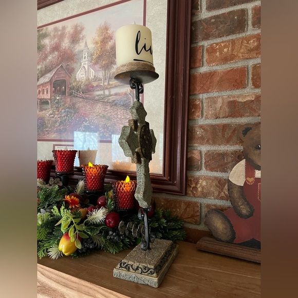 Rare Vintage 1989 Large Stone Rock Cross Candle Holder - Picture 4 of 7